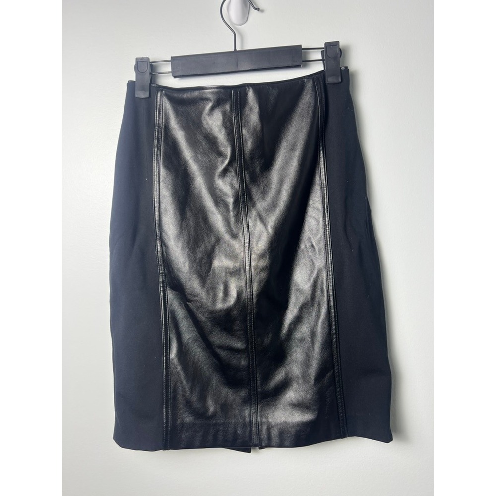 Black Pencil Skirt Wm 4 Black Faux Leather Moto Minimalist Corporate Goth Office